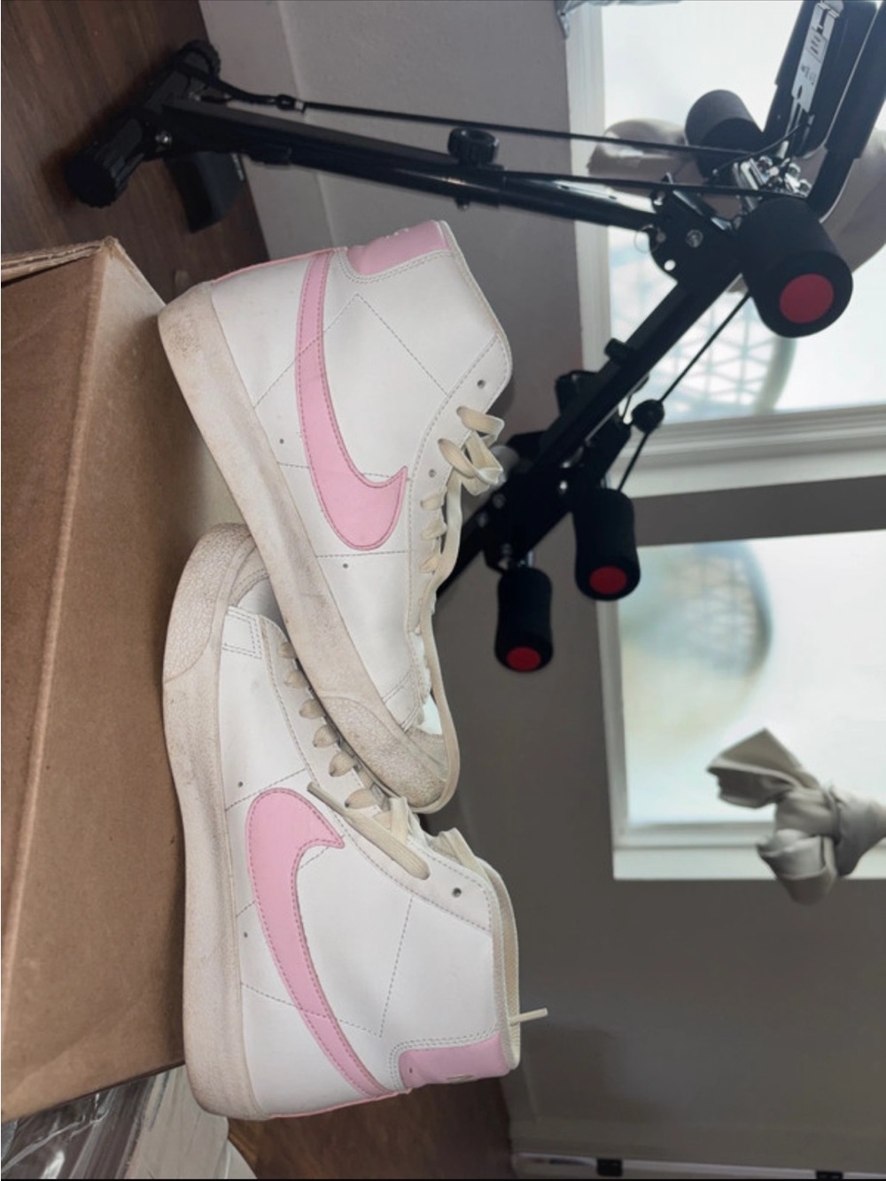 Nike White and Pink High-Top Sneakers